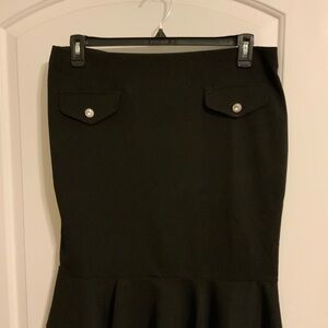 NYC Black Pencil Skirt with Button Accents